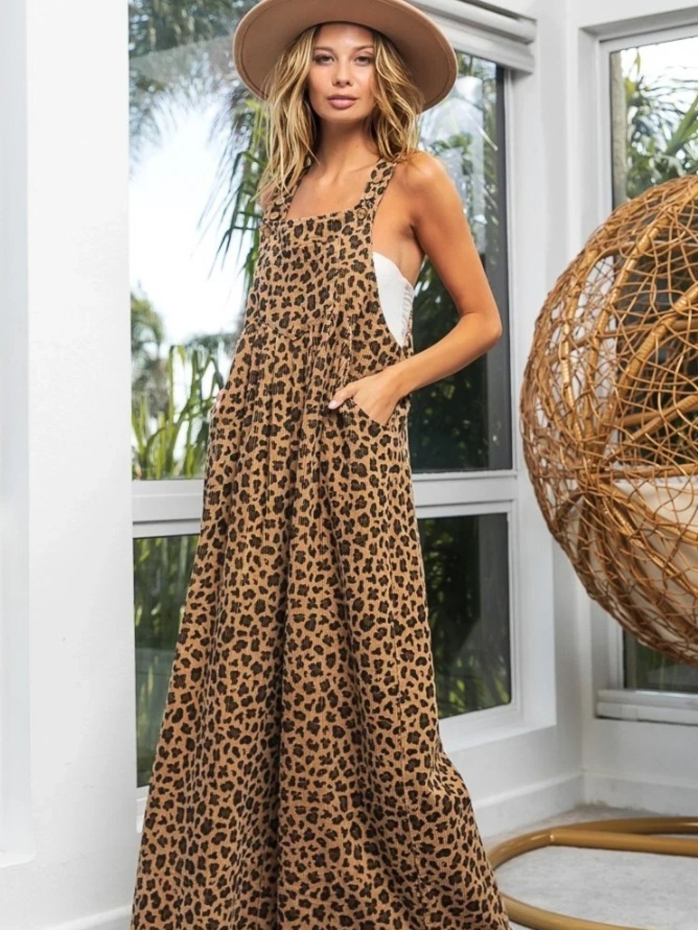 BiBi Leopard-Print Wide-Leg Jumpsuit in Brown